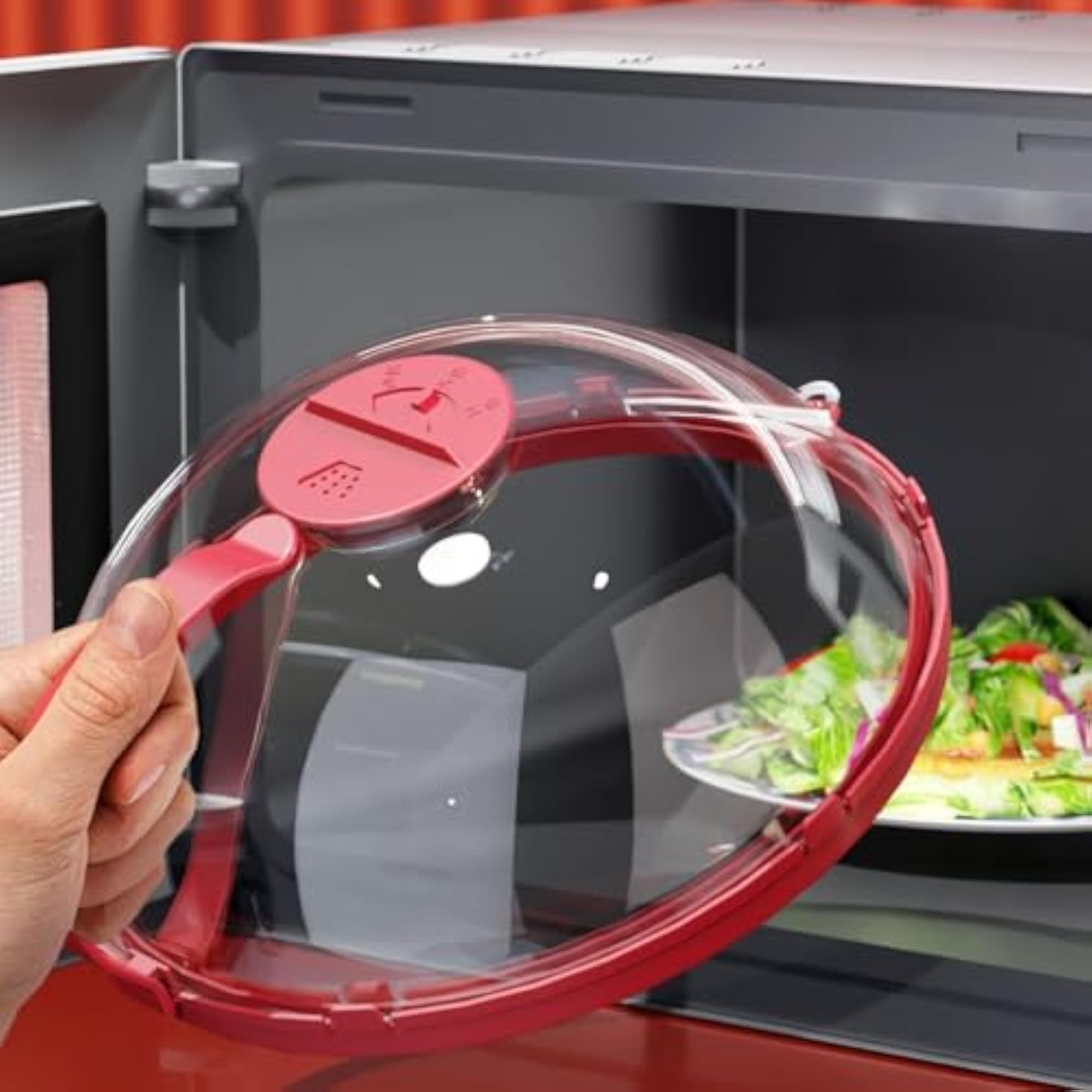 Portable Microwave Splatter Cover for Food, Red